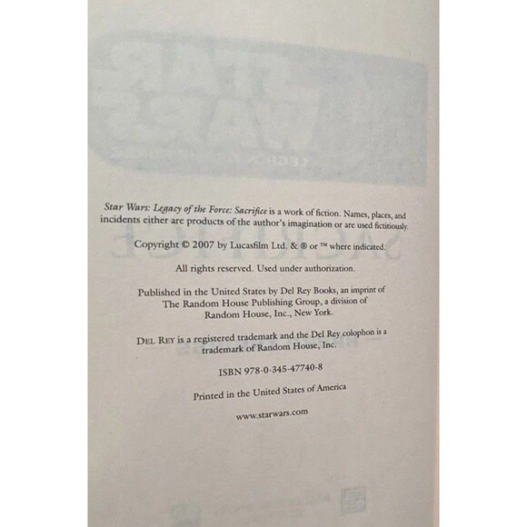 Star Wars Legacy of the Force Sacrifice By: Karen Traviss Hard Cover Book - Picture 2 of 11